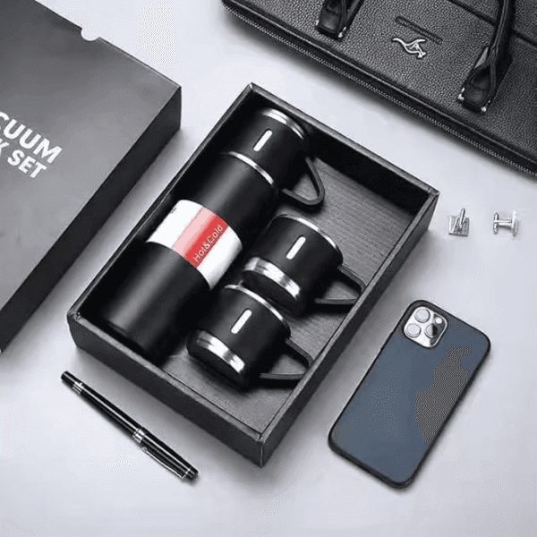 Customised Logo Stainless Steel Vacuum Flask Set with 3 Cup - Image 2