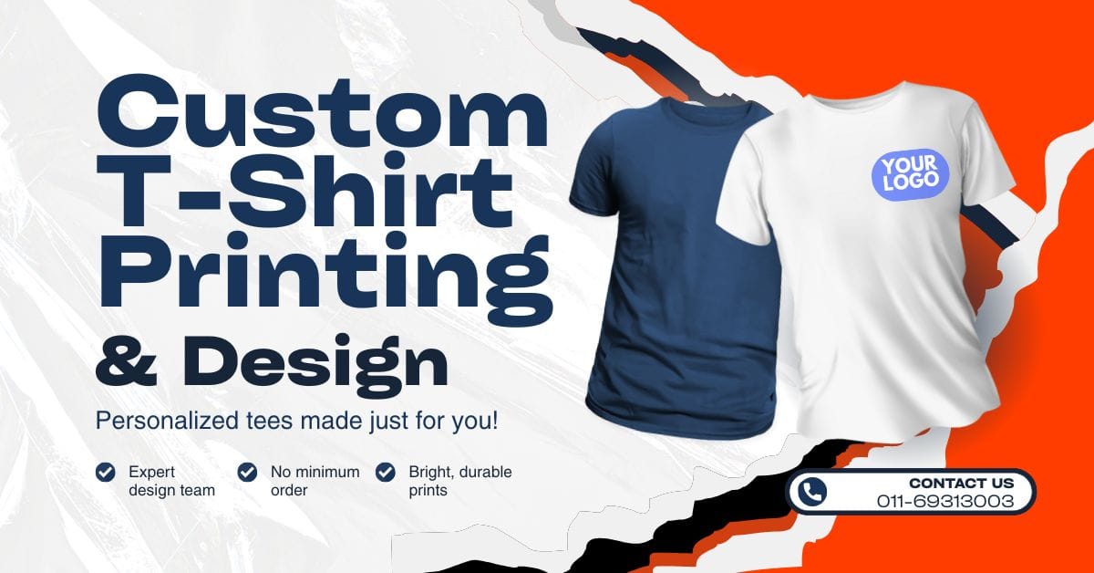 Custom printed T-shirts with company logos for branding and events